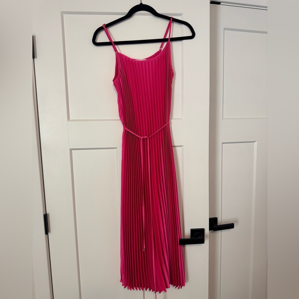 NWT Sam Edelman Pleated Hot Pink Midi Dress
